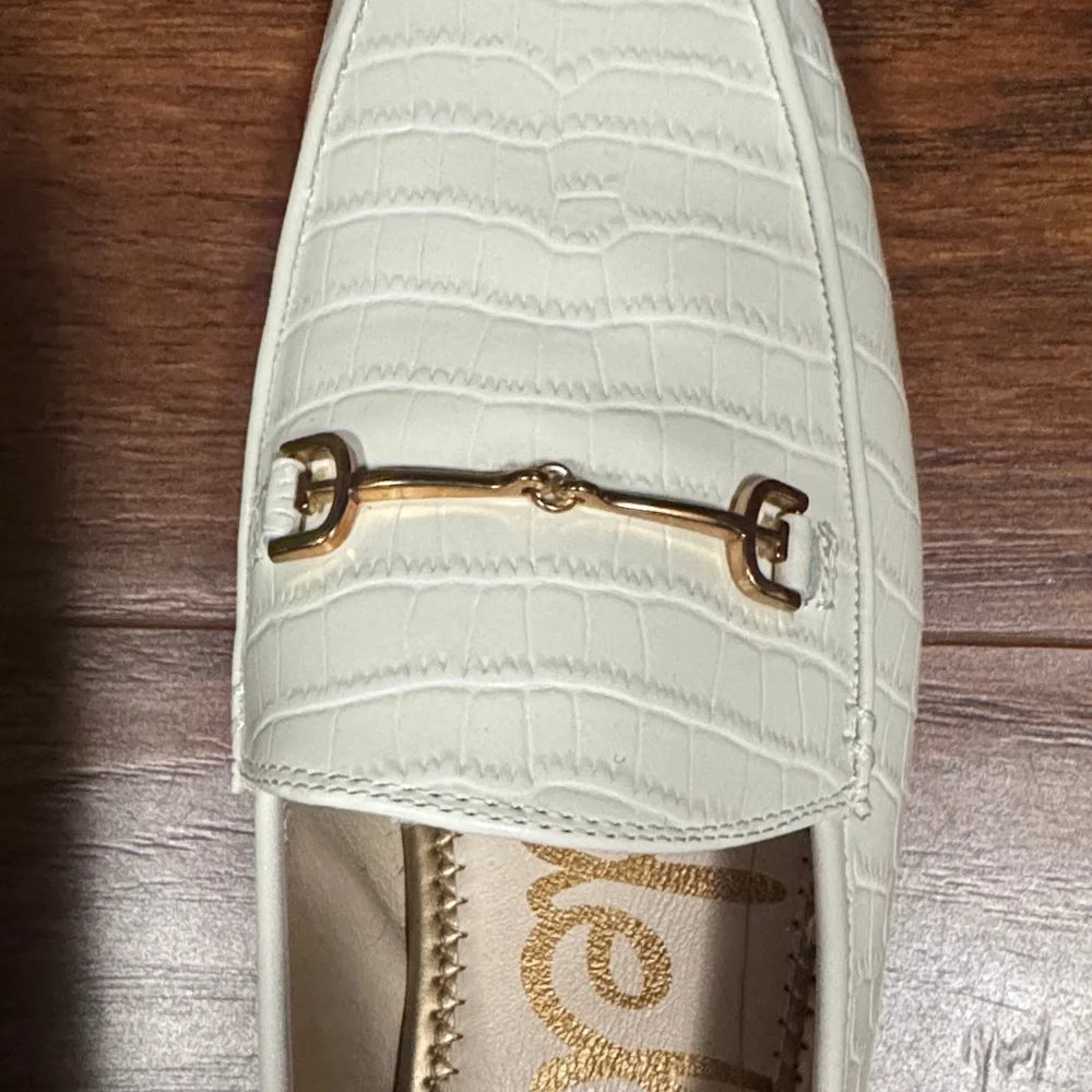 Sam Edelman Cream Croc-Embossed Leather Bit Loafers
